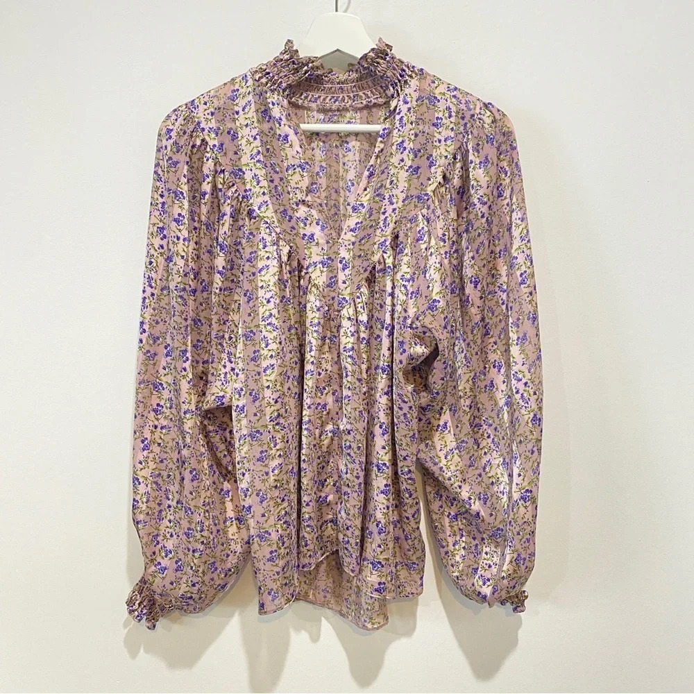ASOS Curve Blouse Size 6 Floral Print Batwing Sleeves Ruffles Silky